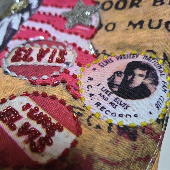 Ashley M ELVIS Presley purse handbag tote style bag double strap Beaded The King - Picture 9 of 11